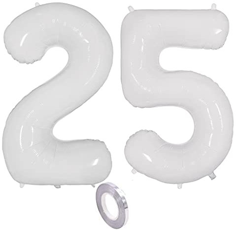 Weiß Luftballons Zahl 25. Geburtstag deko frau mann,Zahlen Ballon 25 Geburtstag deko, 40 Zoll Weiß Heliumballon 25 jahre Geburtstagsdeko frauen männer Aufblasbar Helium Folienballon 25 Weiß(25)