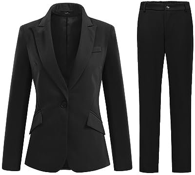 YFFUSHI Hosenanzug Damen Business Slim Fit Anzug Set Langarm Elegant Blazer Mit Outfit für Office,Schwarz,L