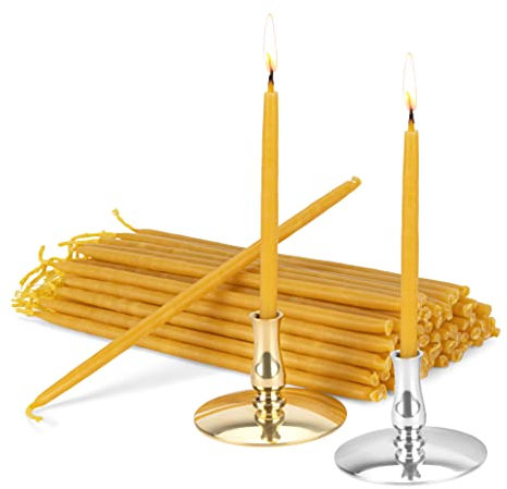 NKlaus - Set 2 Kerzenhalter + 100% Bienenwachs Spitzkerzen L 16cm Handarbeit 40072