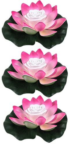 Yeehliny 18cm Lotus Laterne, Wasserdichte LED Garten Pool Licht, Schwimmende Laterne, Künstliche Lotusblüten Seerosen Licht Wasserlaterne für Garten Teich Terrasse (3 Stück/D)