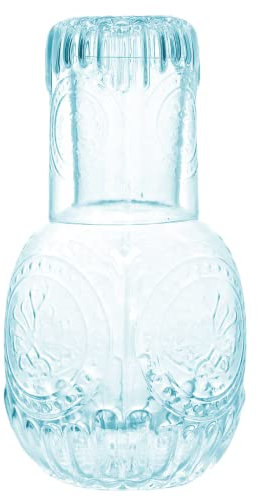 RockTrend Jarra de agua de noche de cristal transparente retro con vaso de vidrio, jarra de vidrio de alivio y taza de noche