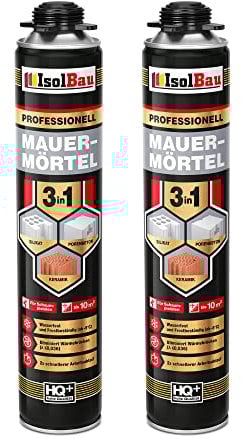 Isolbau Mauermörtel 2 x 750ml Pistolenschaum Montageschaum Klebeschaum 3 in 1 PU-Mörtel