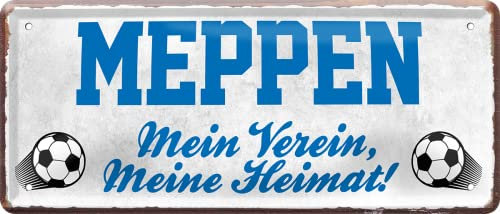 Blechschild ''Meppen Mein Verein, meine Heimat'' 28x12cm Geschenk Lustige Sprüche Feier Vintage Retro Geburtstag Deko Party Überraschung Fan Fußball Mannschaft Verein Bolzen