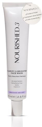 Nourished3 Gesichtsmaske - Peelingmaske für empfindliche, müde Haut, Beseitigt Unreinheiten, Mitesser & Pigmentflecken, 6% AHA, 1% BHA Salicylsäure, Geeignet für fettige & akneanfällige Haut - 75 ml