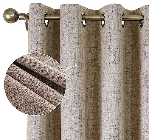 CUCRAF Leinenoptik 100% Blickdicht Vorhänge mit Ösen Wärmeisolierte Schlafzimmer Vorhänge mit Beschichtung Rückenschicht für Schlafzimmer Kinderzimmer 2 Stücke H137xB117cm Leinenfarbe