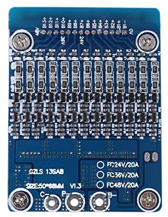 Lithium Battery Protection Board, 13S 48V 20a Li-ion Cell 18650 Battery Protection BMS PCB Board with Balance Function for 18650 Battery Pack