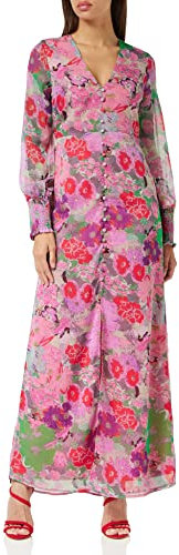 Hope & Ivy The Medora Cuff Sleeve Button Down Front Split Maxi Dress with Front Tie Waist Pink