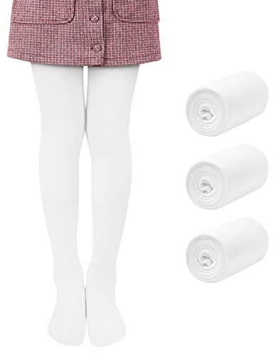 Libella 3er Pack Ballett Strumpfhose für Mädchen Tanzstrumpfhose mit Fuß 80 DEN Blickdicht Mikrofaser Farbig 27251 Weiß 98-104