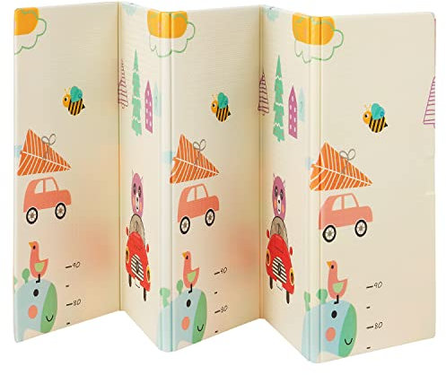 Juskys Kinder Spielmatte Lina 180x200 cm Tiere - XXL Matte für Babys - Schaumstoff Spielteppich faltbar, Soft & wendbar - Boden - Krabbelmatte Weiß