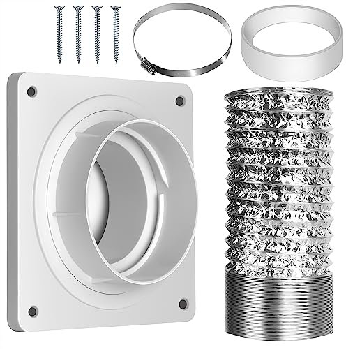 Trockner-Entlüftungsschlauch-Anschluss-Set, Trocknerentlüftungs-Wandplatte mit Schlauch (10,2 cm 2,4 m), Trocknerkanalanschluss mit Schnellanschluss und Trennung, deckt Fläche 17,8 x 17,8 cm, passend