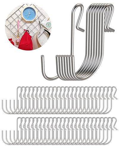 Kleine S-Haken aus Metall, Edelstahl-Drahthaken – 50 Stück, S-förmige Aufhänger, Mini-S-Haken zum Aufhängen, Fisch-förmige Wandhaken zum Aufhängen von Schmuck, Küchengeschirr, Kleidung (50)