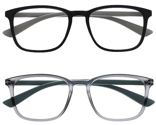 OPULIZE Max Lesebrille 2er Pack - Klassische große rechteckige Fassung - Brillen in mattem Schwarz und Grau - Herren Damen Unisex - RR78-17 - +2,50