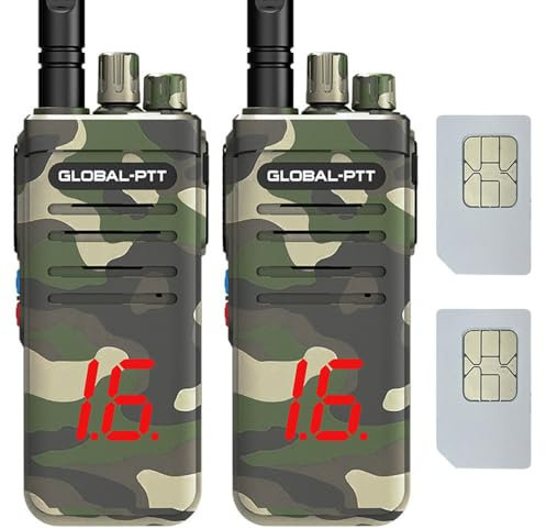 Wurui G5 Global-ptt 4G POC walkie Talkie for Adults Long Range intercom 5000 Miles Distance Network Two Way Radio work team communication professional job unlimit distance (2CamouflageGPSwithSIM)