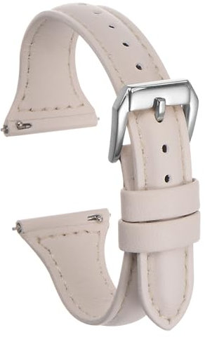 QUARKZMAN Echtes Leder Uhrenarmband 20mm Schnellverschluss Elegant Schlank Dünn Oben Korn Ersatzarmband Riemen für Uhr und Smartwatch Weiß/Silber Ton