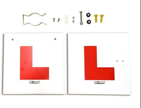 Hi Level Rigid motorcycle L Plate Kit. Front & rear with fork leg mounting bracket. All fittings included and pre drilled holes in both plates.