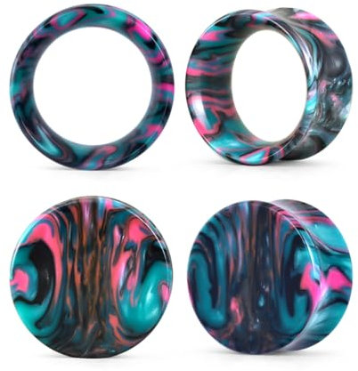COOEAR Ohrstöpsel Tunnel Piercing Messgeräte für Ohren, Doppel ausgestellte Expander Bahren, 2 Paar bunte Acryl Ohrringe 00G.