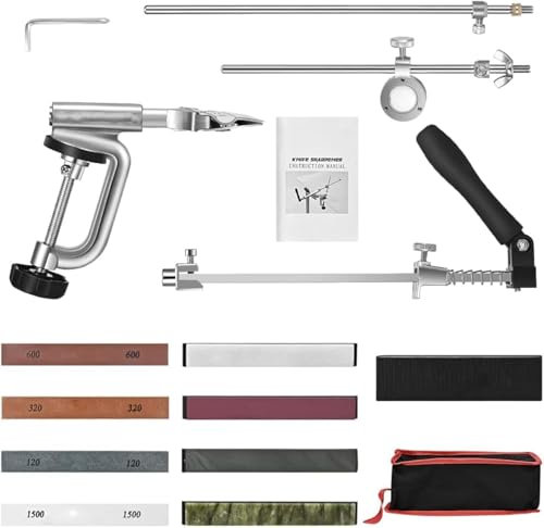 MusyVocay Aiguiseur de couteaux manuel professionnel 8 pierres à aiguiser, aiguiseur de couteaux avec design rotatif à 360° pour cuisine maison, meulage de pièces de précision