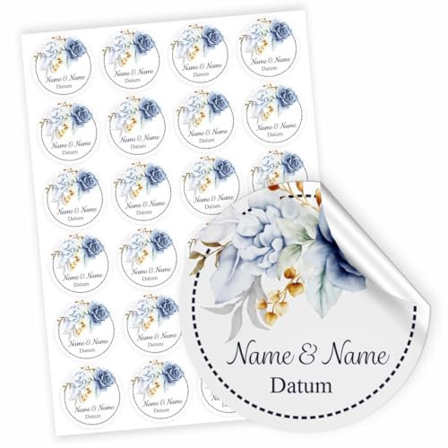 Hochzeit Aufkleber - 24 Stück Personalisierte Aufkleber mit Wunschnamen und Datum - 4,5 cm Runde Papieraufkleber Etiketten für Hochzeit, Gastgeschenke, Einladungskarte (Style 5)
