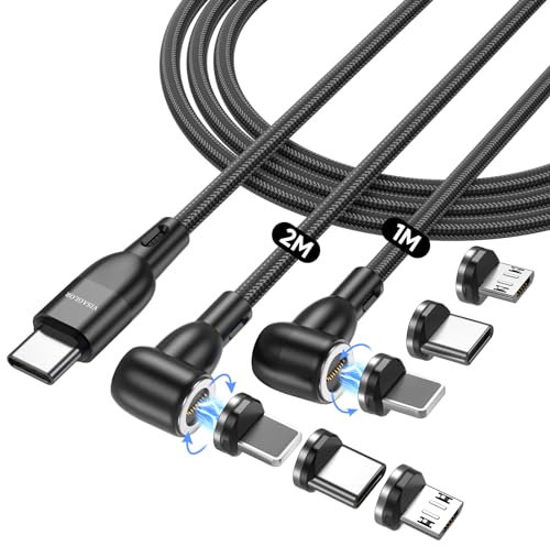 VISAGLOR 9PIN 60W USB C Magnetisches Ladekabel 2Stück [2M+1M], 6 in 1 USB A/C Magnet Ladekabel, Typ C Schnellladekabel fürTyp C/Micro USB/i-Products Laptop/Tablet/Telefon