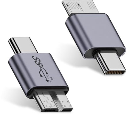 Duttek USB Micro B to USB C Data Charging Adapter - 10Gbps USB Type C male to USB3.0 Micro B male External Hard Drive Converter, for External Hard Drives, SSD, Tablets, Cameras, Laptops - 2 Pack