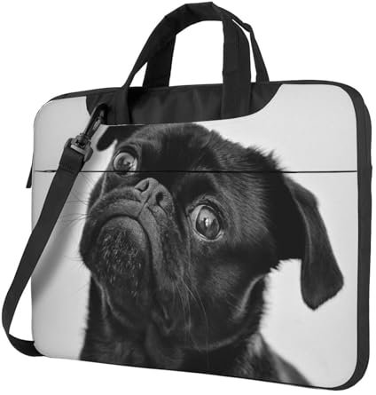 AABSTBFM San Francisco bedruckte Laptoptasche – Laptop-Hülle – moderne Laptop-Umhängetasche Computertasche für Business, Reisen, Schule, Büro, Süßer schwarzer Mops, 15.6 inch