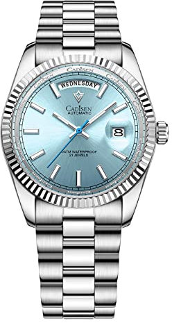 WEICHULWJ CADISEN Design Automatik Uhr Herren Mechanische Edelstahl Wasserdicht Armbanduhren Hommage Nicht-allergisch (8215Pale Blue-M)