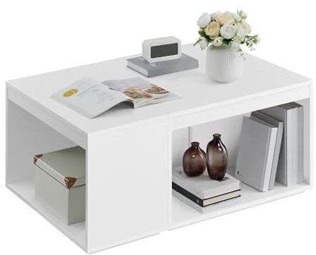 VASAGLE Coffee Tables, Side Tables Set of 3, Customisable Rectangular Small Tables, Modern Style, with Storage Shelf, for Living Room, Bedroom, Study, Snow White LCT301W01
