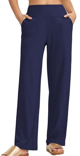 Timuspo Yoga-Hosen für Damen Weites Bein Sporthosen Sommer High Waist Hose Bequeme Jogginghosen Trousers for Women Marineblau XL