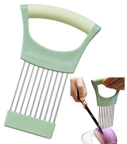 Onion Slicer Vegetable Chopper Onion Holder Slicing,Tomato Cutter with Cover for Fruit,Lemon,Egg,Butter,Potato,Mushroom,Green Pepper,Hand Held Slicer,Food Slice Assistant,Kitchen Tool (Light Green)