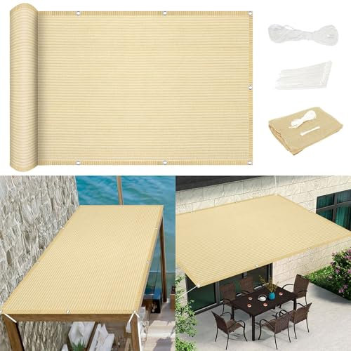 Sonnensegel Rechtwinklig 90 x 250 cm Sonnenschutz Windschutz Baldachin Garten Segel UV Schutz Wetterfest mit Ösen für Balkon Terrasse Garten Outdoor, Creme Farben