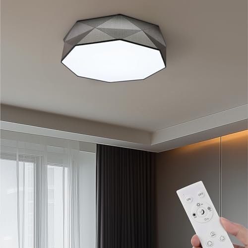 Navaris Geo Stoff LED Deckenlampe - Mit Fernbedienung und Dimmfunktion - 10-100% Helligkeit - Schlafzimmerlampe und Wohnzimmerlampe - Farbtemperatur 2700-6500K - Inklusive Timer