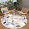 TAPISO Patio Rund Teppich Indoor Outdoor Grau Mehrfarbig Blätter Sisaloptik Strapazierfähig Wetterfest Flachgewebe Terrasse Wohnzimmer ÖKO-TEX 120 x 120 cm