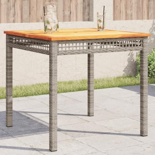 qohoio Gartentisch Terrassentisch Wetterfest Lounge Tisch Outdoor BalkonhäNgetisch Grau 80x80x75 cm Poly Rattan Akazienholz