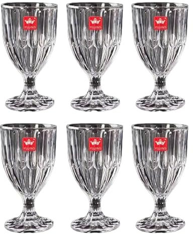 Royal Cuisine 180 ml Water Goblets Soft Drinks Crystal Glasses Embossed Cocktail Glasses Retro Vintage Drinking Glasses Stripped Wine Glasses Origami Glass Cup Drinking Glasses Set of 6 (YJSK-3208B)