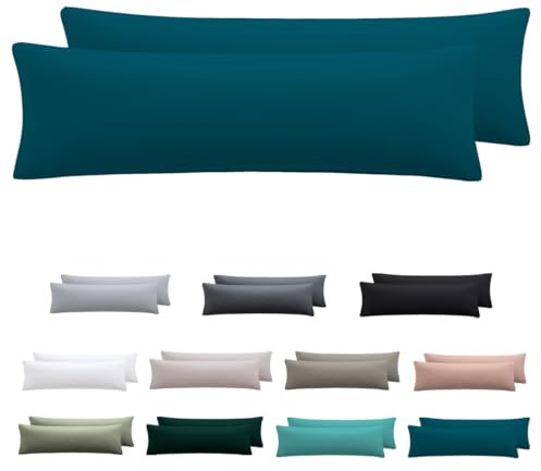Nesture Seitenschläferkissen Bezug 40 x 145 2er Set - Kissenbezug 40x145 cm Petrol, 100% Mikrofaser kopfkissenbezug mit Reißverschluss, Weich und Bügelfrei