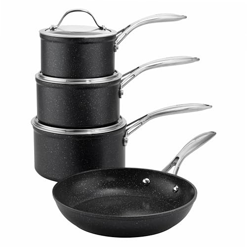 ProCook Professional Black Granite Induction Hob Pots & Pans Set Non-Stick Saucepan Set Cookware Induction Pans - 4 Piece, 14/16/18/24 cm