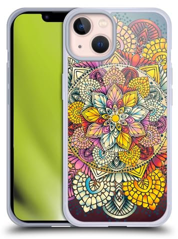 Head Case Designs Licenza Ufficiale Mark Ashkenazi Fiore Mandala Fiori Multicolori Custodia Cover in Morbido Gel Compatibile con Apple iPhone 13