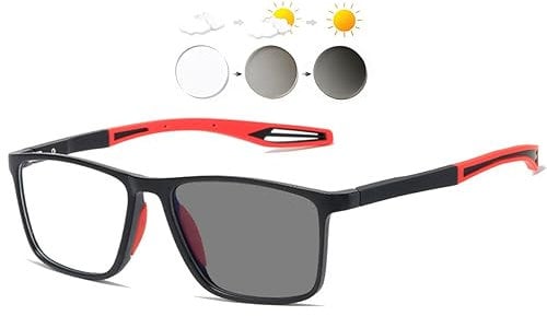 KOOSUFA Photochromic Reading Glasses Blue Light Blocking Sun Readers UV Protection TR90 Super Lightweight Sunglasses for Men Women 3 in 1 Lenses Darken In Sunlight Grey Lens/Black red, 1.5