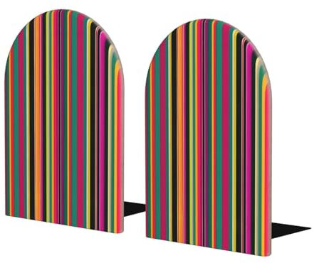 Serre-livres en bois avec base en métal pour livres lourds Motif rayures arc-en-ciel