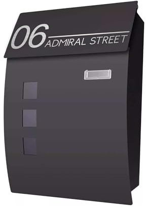 Housics Personalised Contemporary Post Box, Wall Mounted Waterproof Letter Box with Lock, Modern Mailbox Design, Newspaper Slot, Secure Lockable Postbox Black (Design 01)