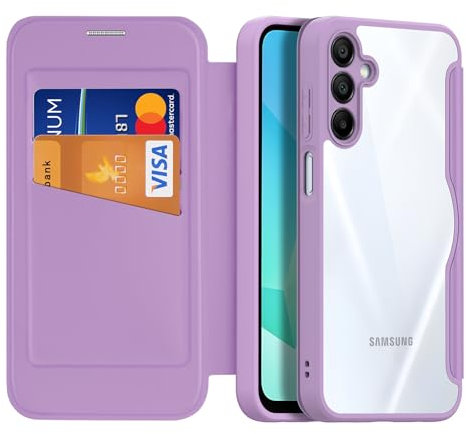 DUX DUCIS for Samsung Galaxy A16 Phone Case, Premium Flip Leather Card Slots with RFID Blocking Clear Shockproof Protective Cover for Samsung Galaxy A16 4G/5G Case (Purple Pink)