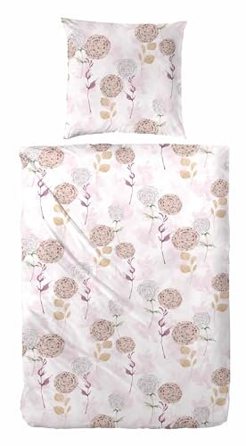 Primera Edelflanell Bettwäsche 155x220 Blumen Retro Flieder silber174143-44
