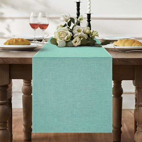 Tischläufer Hellblau Reines Leinen 30 x 180 cm Esstisch Dekorationen Tischläufer Abwaschbar Bauernhausstil Rustikal Leinen Couchtischdekoration Läufer für Heimparty Dekor