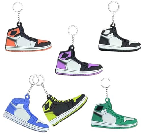 EAVUYIS Porte-Clés Sneaker, 6 Pièces Porte Clés de Chaussures de Sport, Mini Porte Clés Chaussures de Basket-ball, pour Hommes Femmes Enfants Cadeaux, Amateurs de Basketball Cadeaux