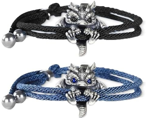 Roinaid 2 PCS Süßes silbernes Drachen-Armband, Verstellbares Silbernes Drachen-Armband Vintage Glücksbringer-Armbänder Süßer Tierschmuck Kann als Geschenk Verwendet Werden