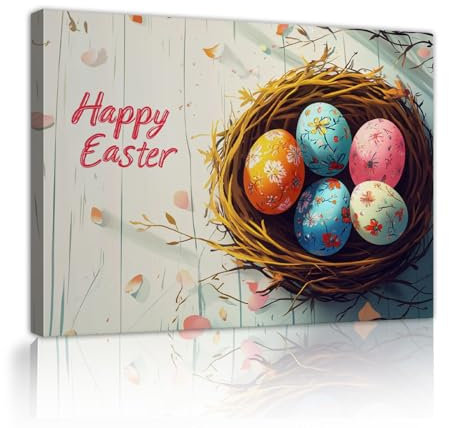 TOANGWALL Rustikale gerahmte Leinwand Poster Land Bauernhaus Wandkunst Osterei Drucke Bild für Schlafzimmer Büro Kamin Küche Dekor 75x113cm Innenrahmen