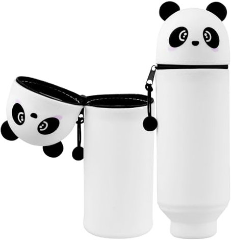 YADOBIG 2 in 1 Silikon Federmäppchen, Teleskopisch Ständer Schlampermäppchen Silikon, Kawaii Panda, Kawaii Federmäppchen mit Reißverschluss, geeignet für Schule, Büro, Geschenk für Jungen und Mädchen