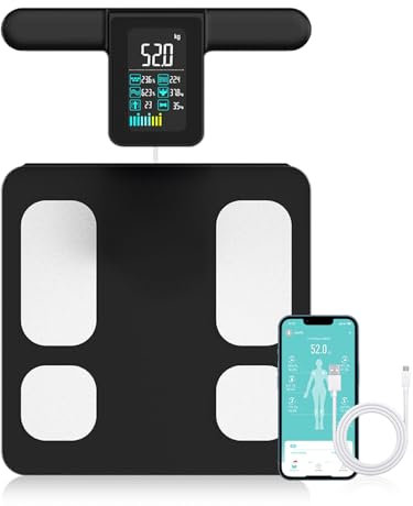 Fitdays Smart Körperanalysewaage -8-Elektroden-Präzisions-Digital-BMI-Waage mit 20+Metriken,Bluetooth-Farbanzeige für Muskeln/Fett/Wasser, Familiensynchronisation für 6Benutzer (FG2015ULB-Schwarz)