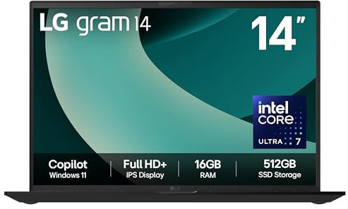 LG gram 14Z90T - 14 Inch FHD+ IPS Ultra-Lightweight Laptop, Intel Core Ultra 7 255H - EVO Edition, 16GB RAM, 512GB SSD, Windows 11 Home, gram Hybrid AI, Copilot, Black (2025)