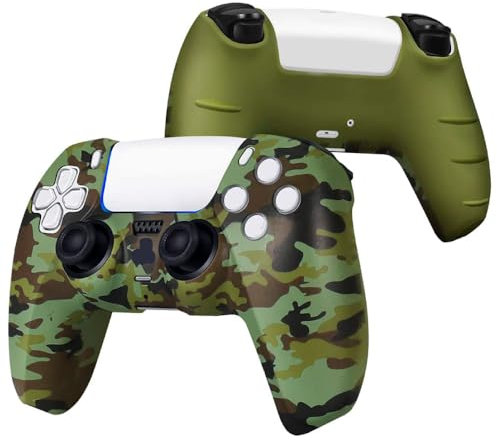 MultiAccesorios Funda de Silicona Antideslizante y Resistente para Mando PS5 - Impermeable, Diseño Camuflaje Verde - Protección Duradera y Segura para Mandos PS5